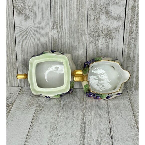 Hand Painted Porcelain Cream and Sugar Set Germany Violets - Picture 5 of 10